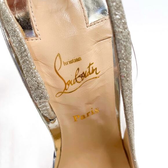 Christian Louboutin Optisexy‎ Glitter Slingback Pumps Silver Heels Sz 37 / 7 - Picture 6 of 10